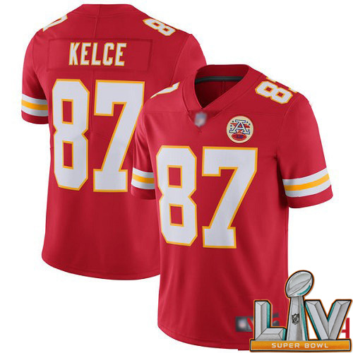 Super Bowl LV 2021 Youth Kansas City Chiefs #87 Kelce Travis Red Team Color Vapor Untouchable Limited Player Football Nike NFL Jersey